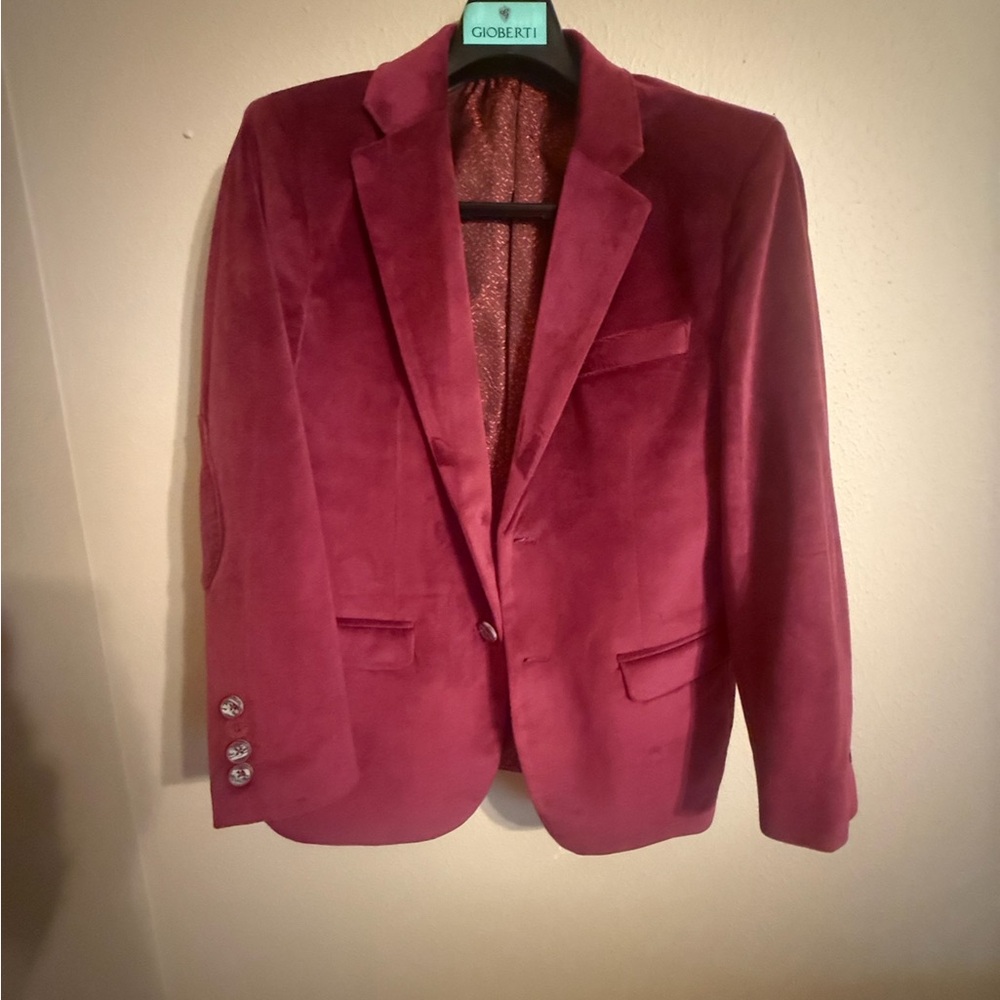 Boy’s Velvet Blazer - Red